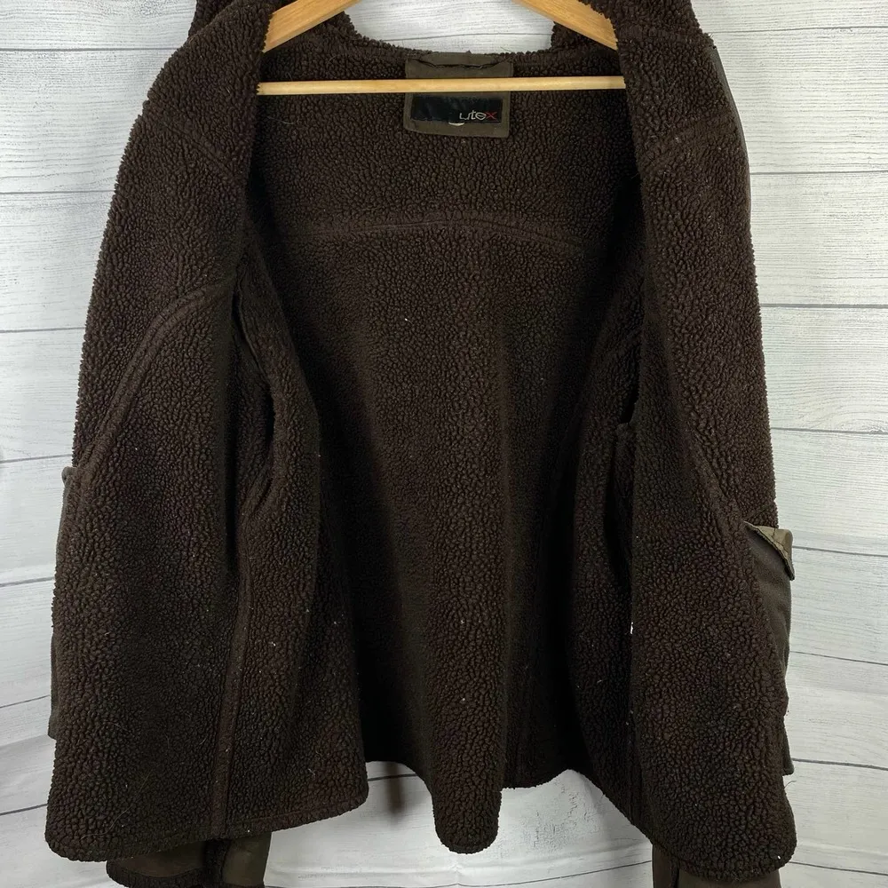 Utex Design Womens size XL Brown Micro Suede Sherpa Zip Up Hooded Coat Jacket - Image 5
