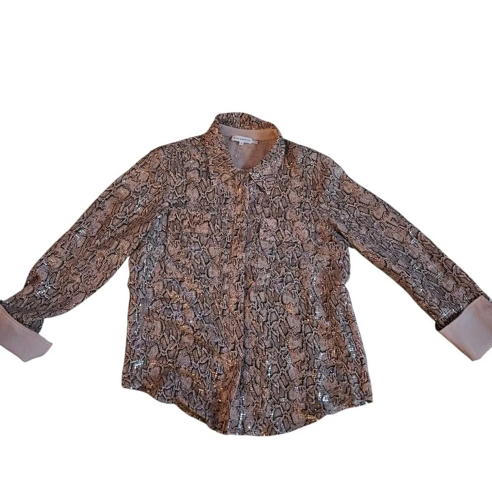 Good American Snakeskin Sequin Long Sleeve Button Down Top Blouse - Animal Print - Image 2