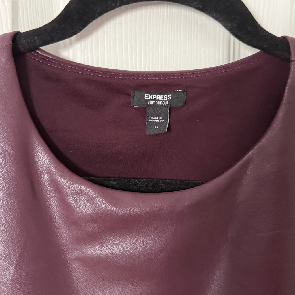 Express Deep Purple Faux Leather Bodysuit size medium body contour thong - Image 2