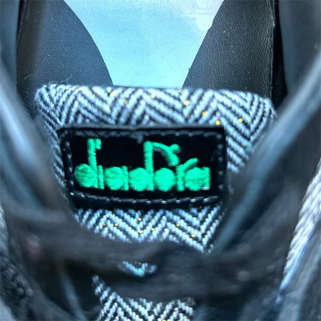 Diadora Donna Bling Ladies Fashion Sneakers, Tweed Upper and Leather Size 10 Black - Image 7