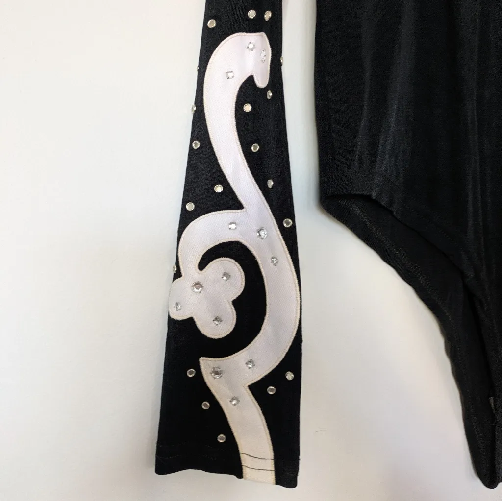 1849 Ranchwear Black Long Sleeve Bodysuit with White Accents Sz S - Image 5