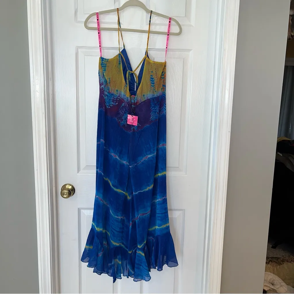 Betsey Johnson Womens Size 12 Rainbow Water‎ Spaghetti Strap Midi Dress Blue NEW - Image 8