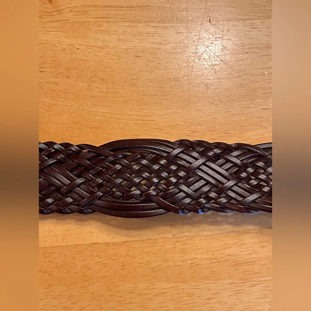 Brown Braided Leather Belt wide LG woven bonded leather antiqued brass buckle - Image 5