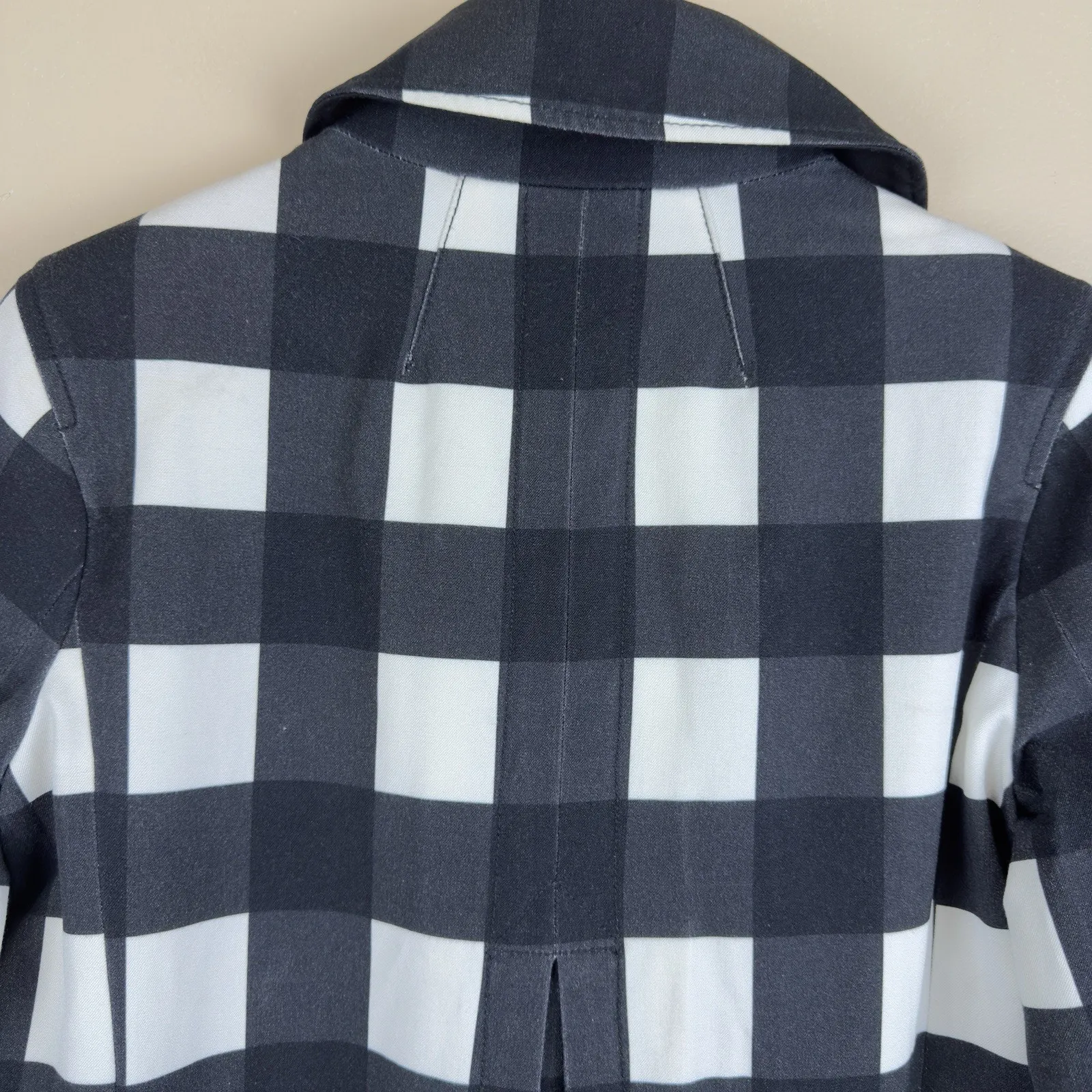 Banana Republic Women’s Plaid Black/White Double-Breasted Pea Coat Size S - Image 7