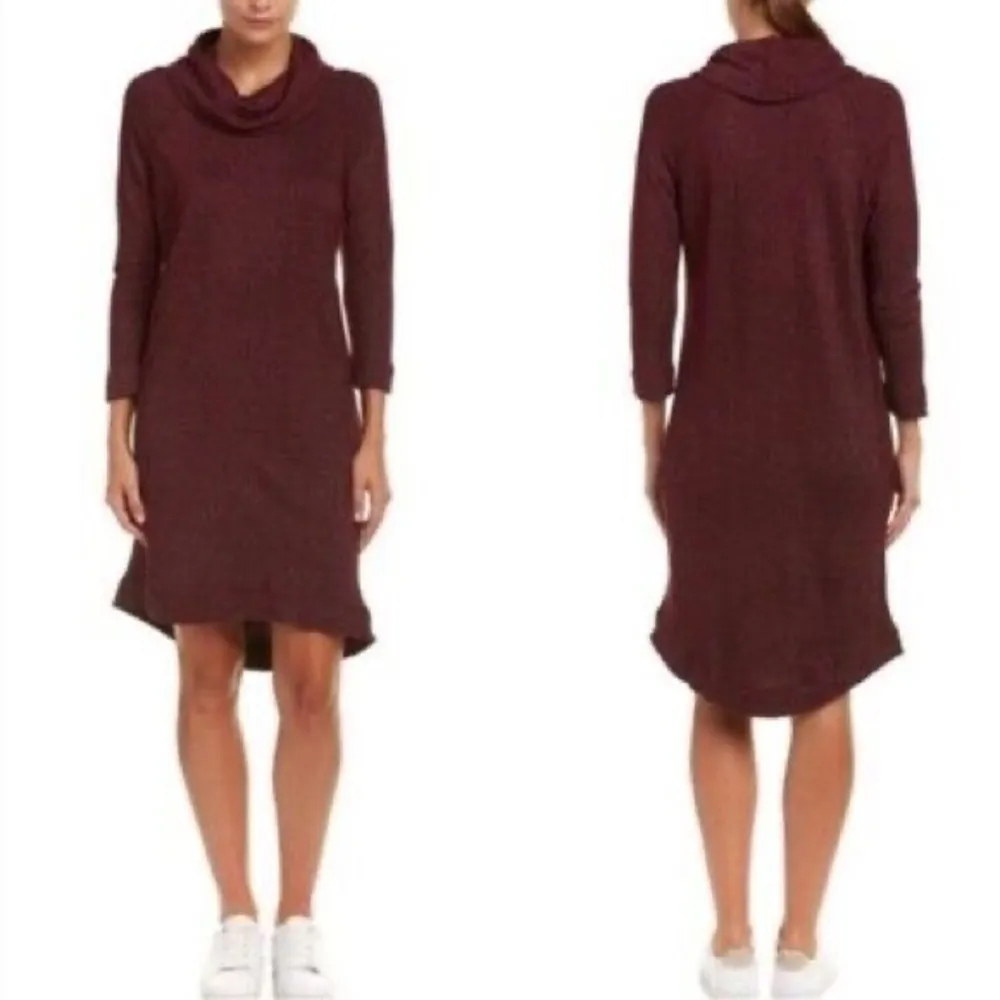 Evereve‎ + Michael Stars maroon cowl neck dress hi-lo hem size small 3/4 sleeves - Image 2