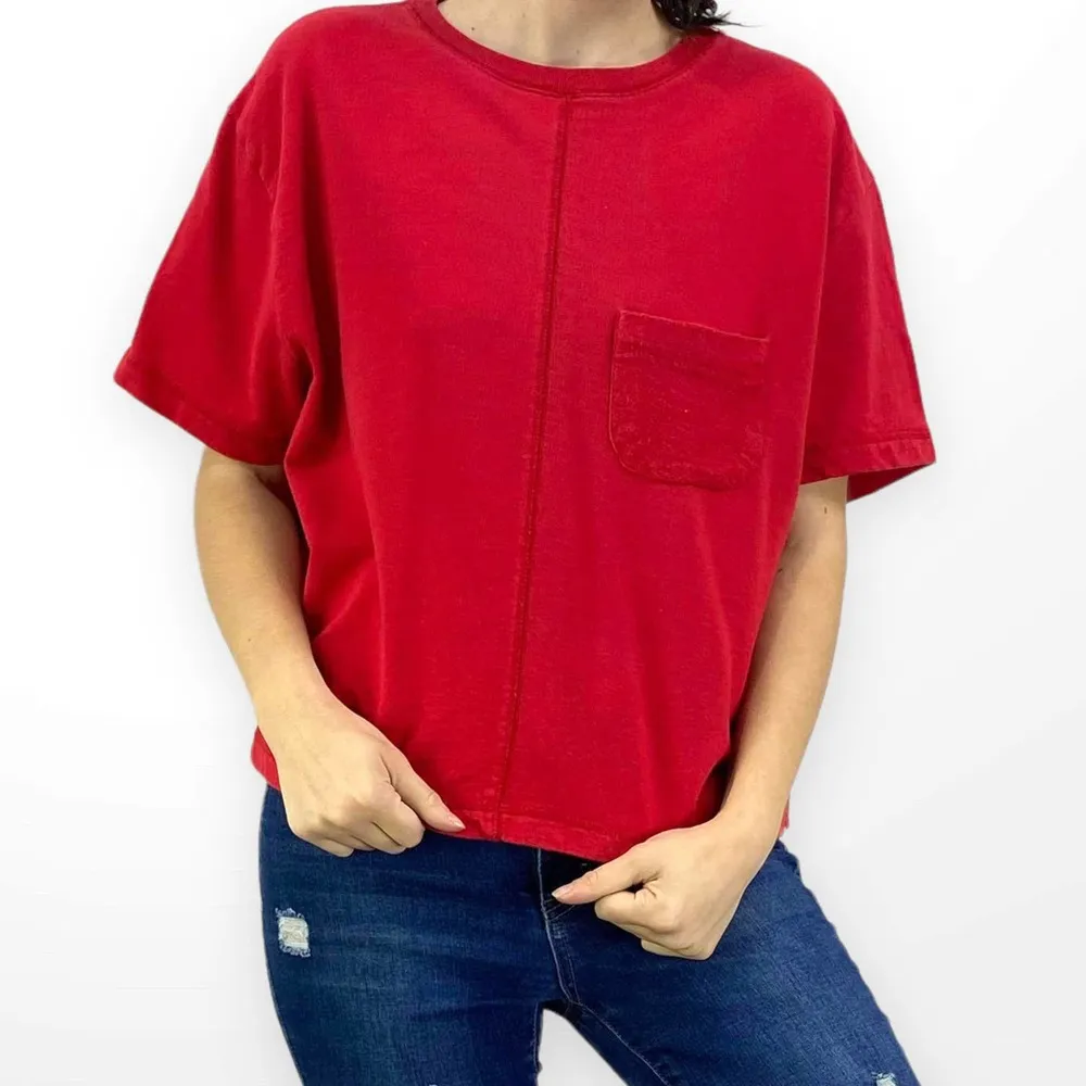 90s SJB SPORT Red Cotton Short Sleeve Center Seam Pocket Tee - Image 6