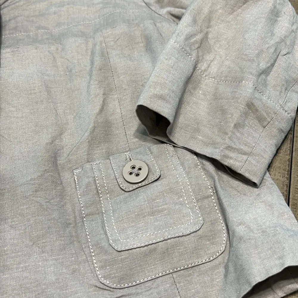 LARRY LEVINE Linen Blend Cape Jacket Women's LARGE Grey Coat Long Sleeve - Image 3
