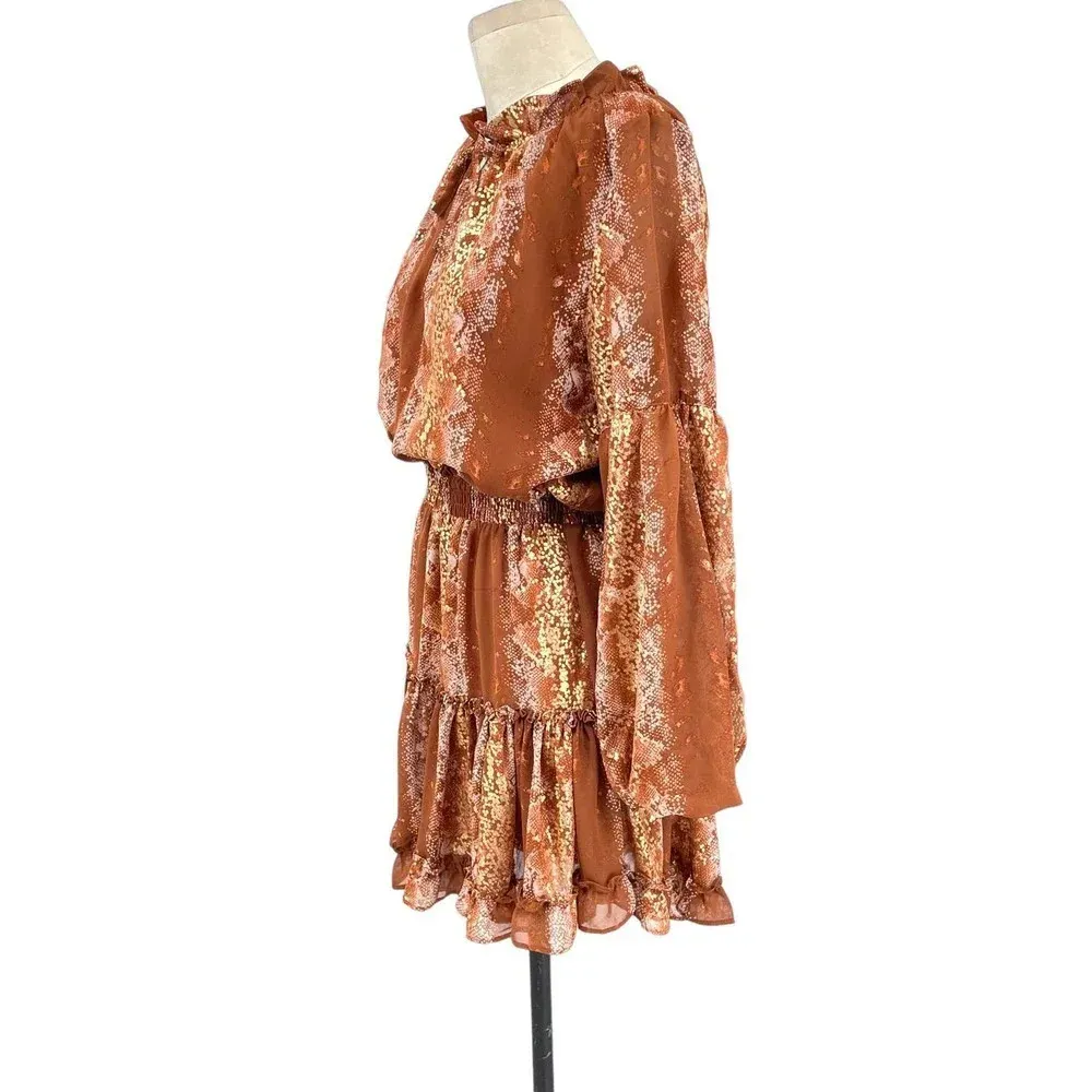 Buddy Love Zozo Elastic Waist Mini Dress Frappe Brown Snake Print Size‎ Small - Image 7