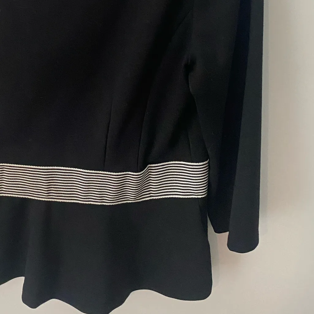 Ann Taylor Peplum Hem Blouse Womens Large Black & White Belted Bow Retro Preppy - Image 8