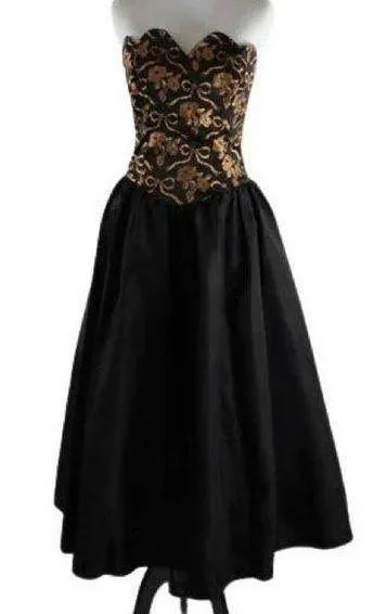 Gunne Sax Vintage 1980s Black and Copper Metallic Floral SM/MED - Image 1