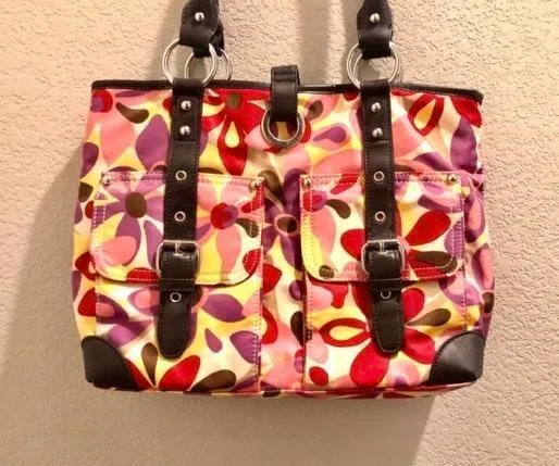 Franco Sarto Mint NWOT  shoulder bag. Vibrant floral fabric with brown leather straps. Sz 15x10 - Image 5