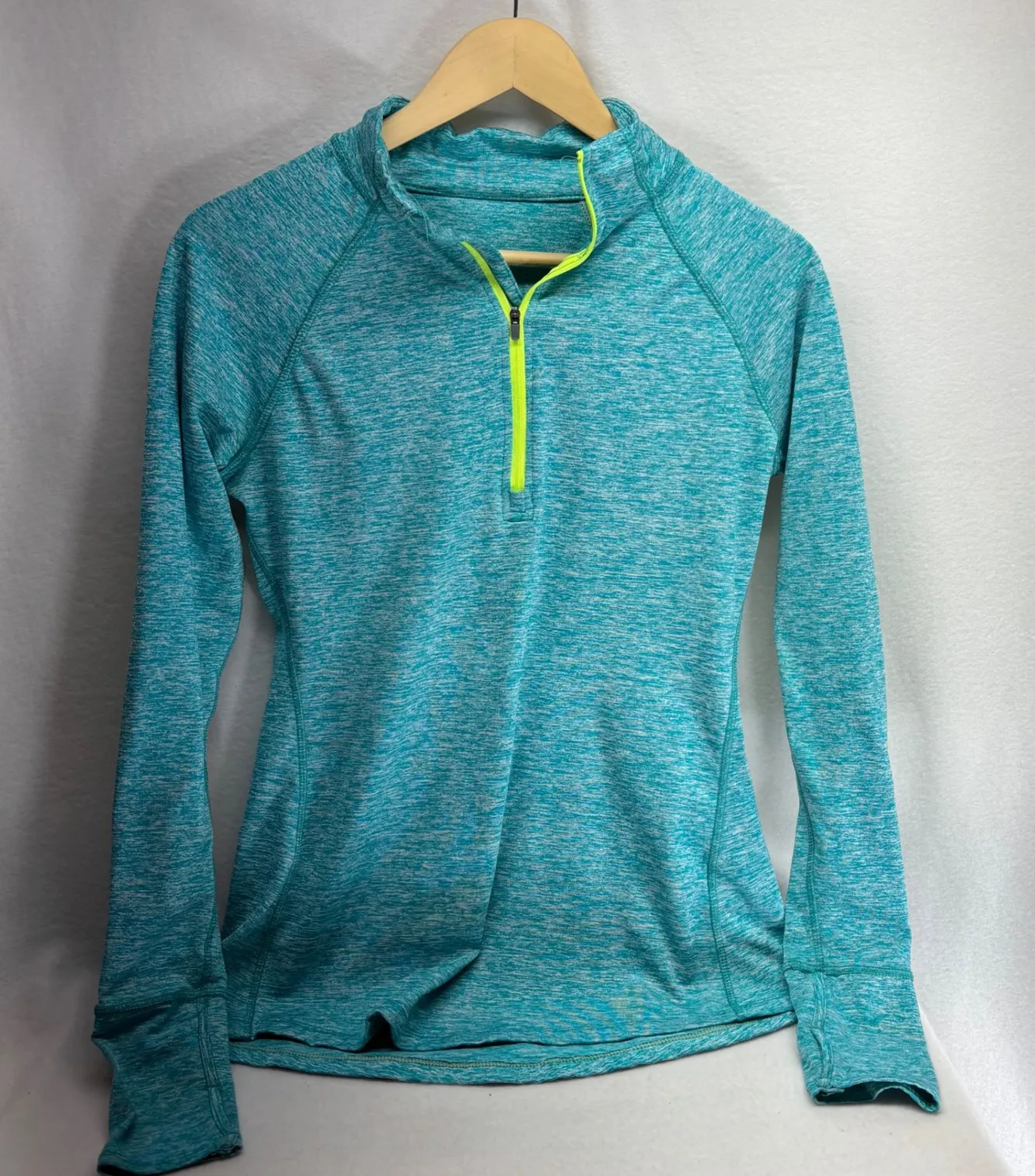 Tangerine Activewear Teal Heather Pullover 1/4 Zip Long Sleeve Thumbhole Shirt M - Image 1