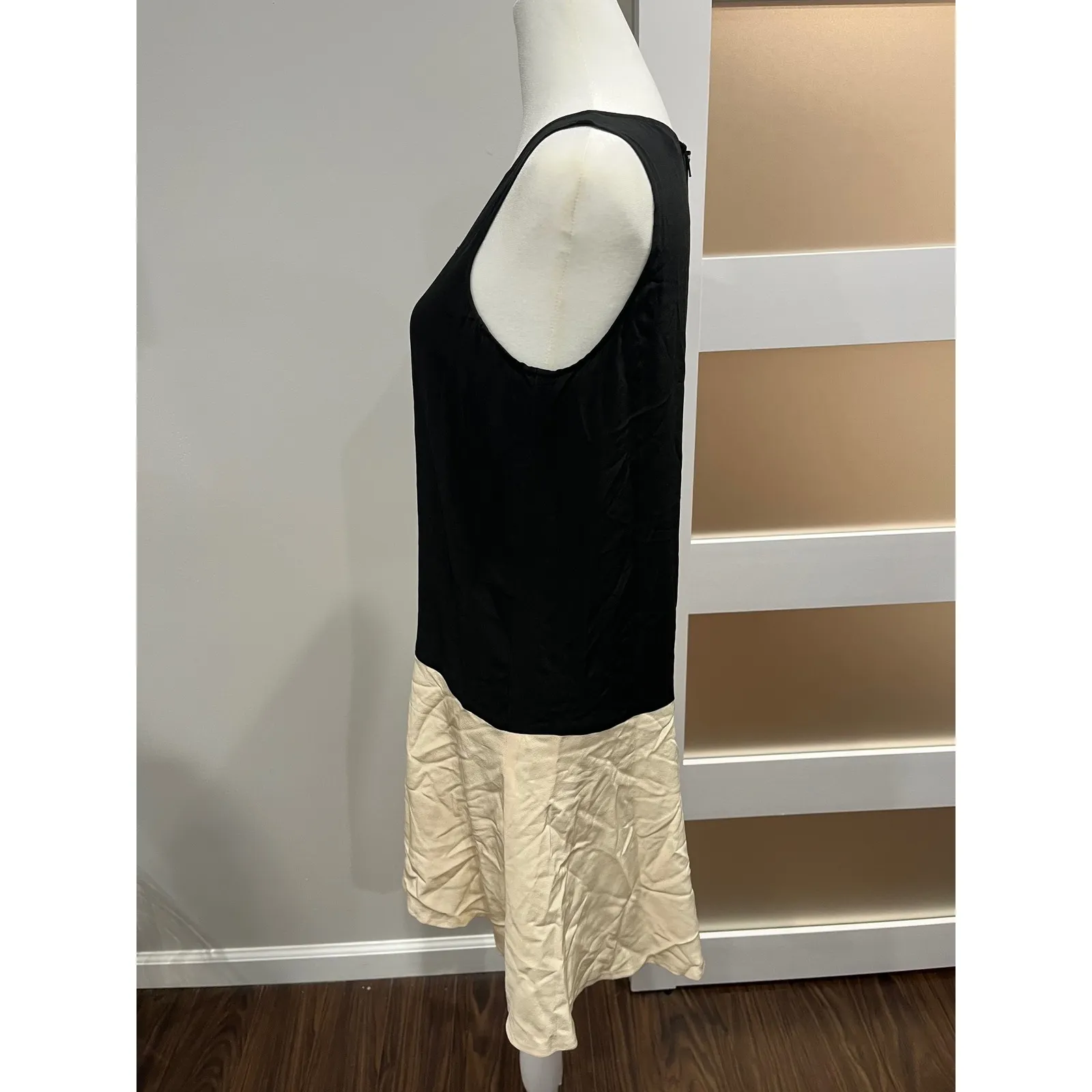 Club Monaco Black Cream Colorblock Silk Midi Dress Size 2 - Image 4