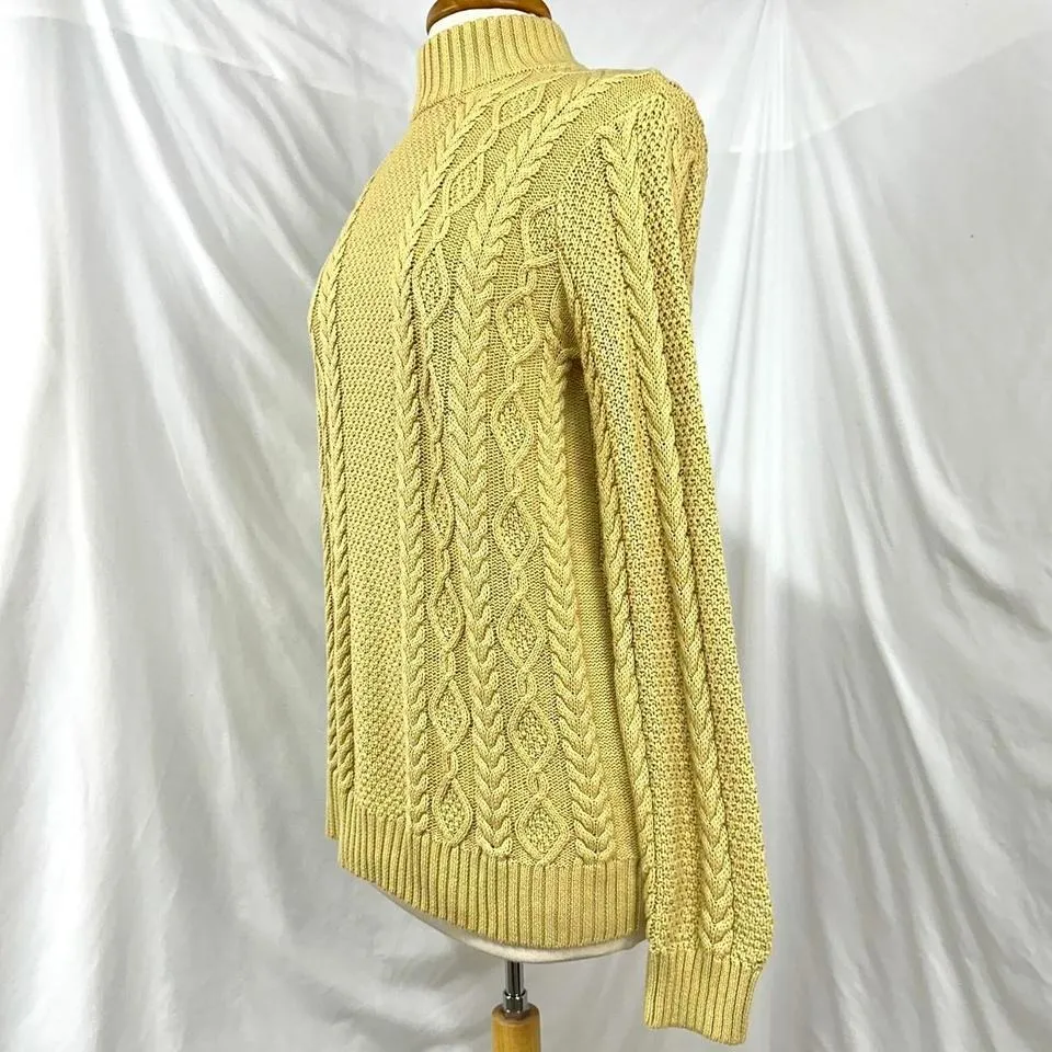 JEANNE PIERRE Chartreuse Cable Knit Mock Neck Sweater Women's M Preppy Bright - Image 4