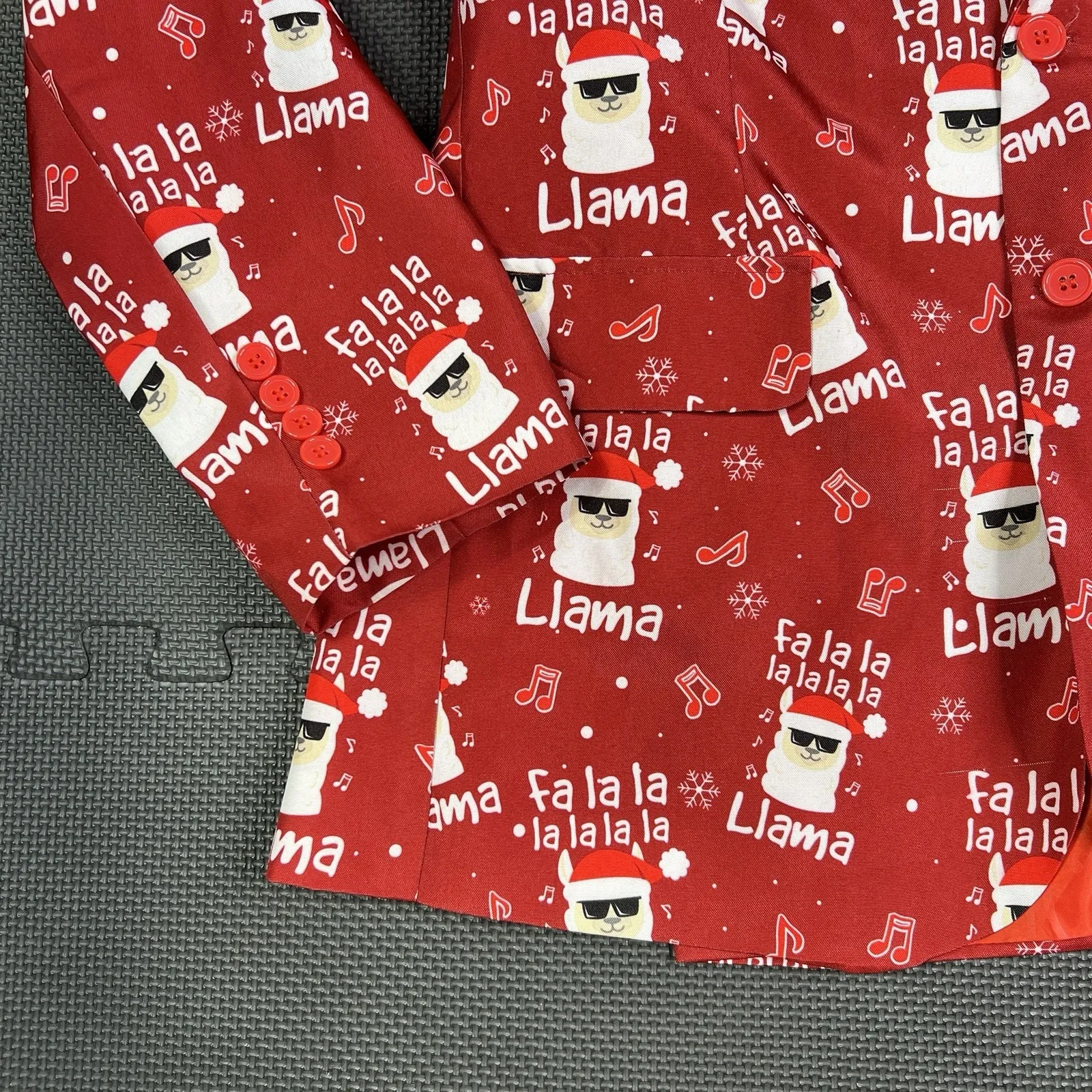 Suitmeister Christmas Blazer Men's XL Red Fa La La Llama Ugly Xmas Party Jacket - Image 4