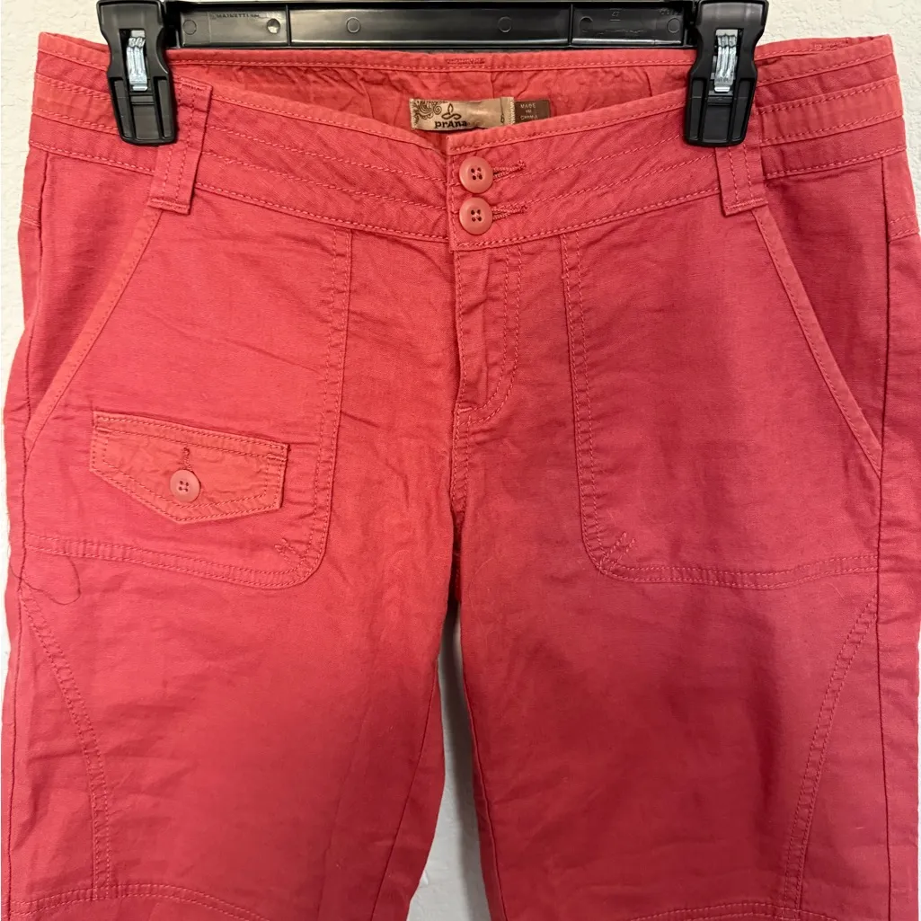 Prana Kelly Knicker Walking Shorts Size 6 Orange-Red Bermuda Utility Linen Blend - Image 5