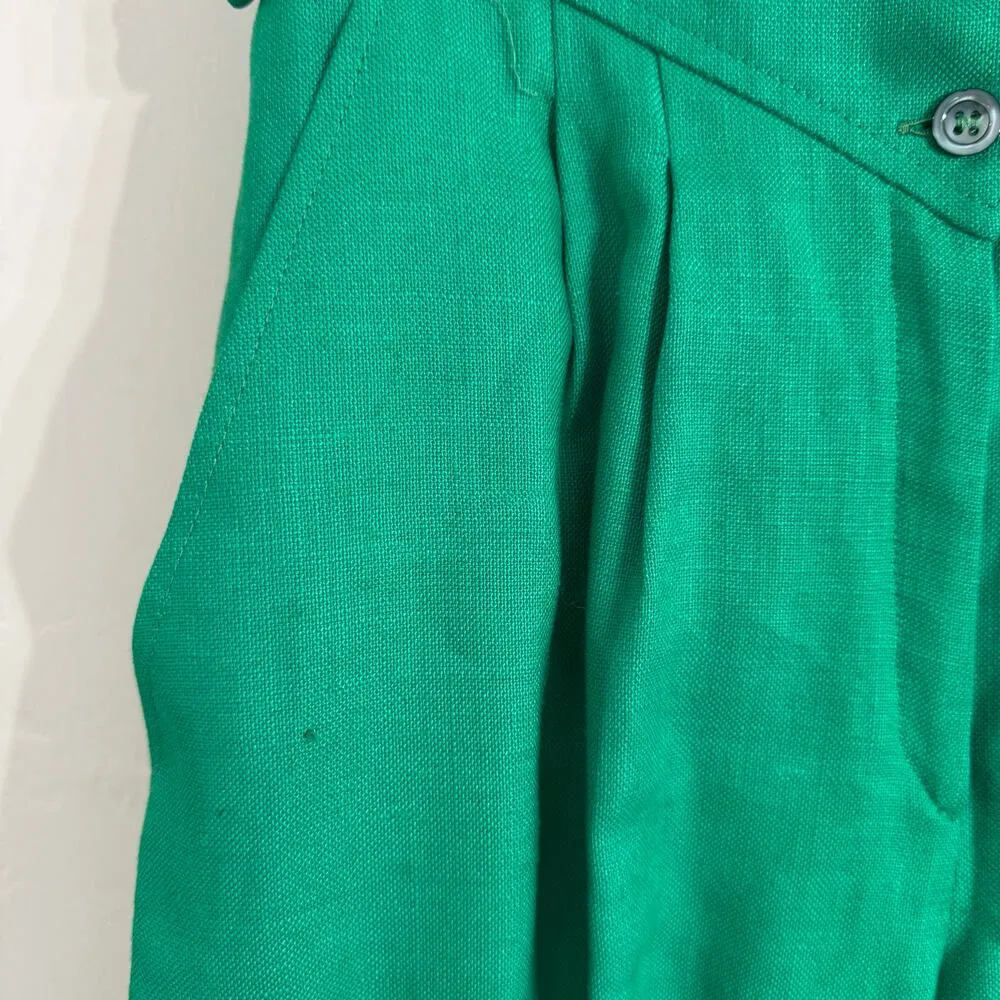 Karl Lagerfeld Vintage Emerald Green Linen Pleated High Waist Pants Size 38 - Image 4