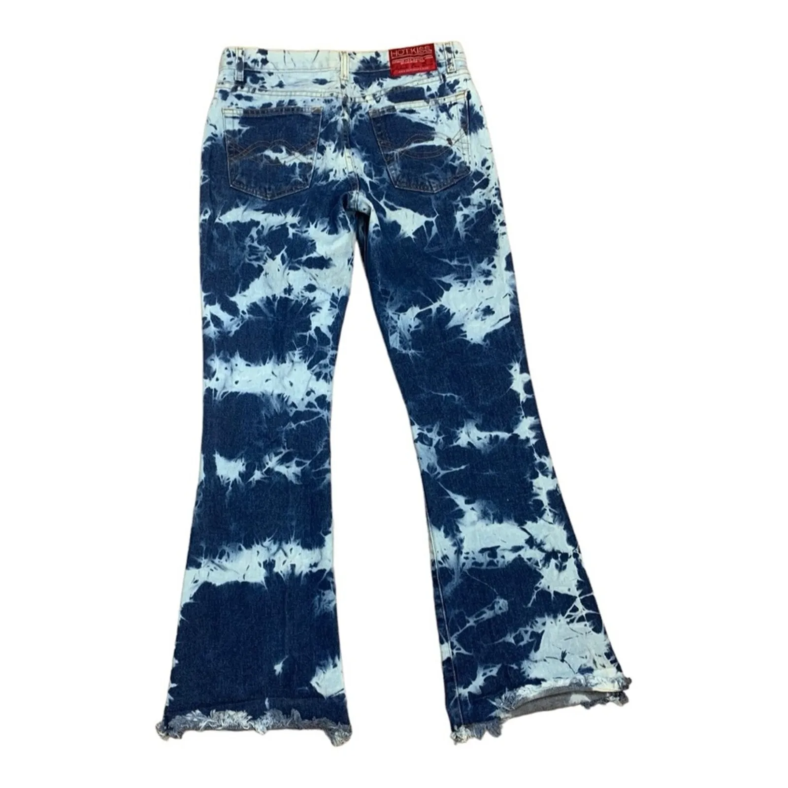 Hot Kiss juniors size 9 tye dye flare jeans boho raw hem 30 waist y2k 90s - Image 3