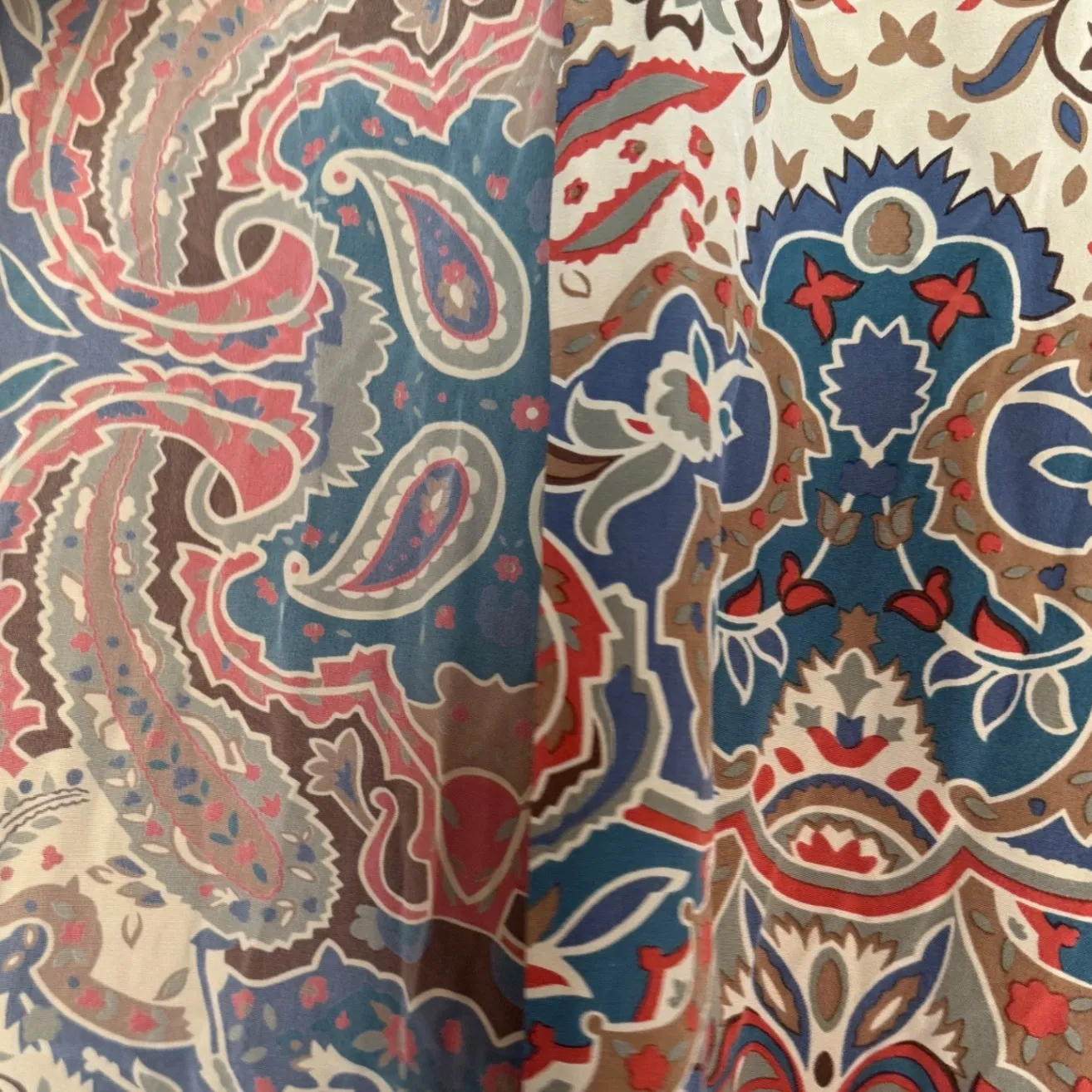 70s Vintage Linda Davis 100% Silk sz L Womens Long Paisley Crop Sleeve Blouse Blue Size L - Image 4