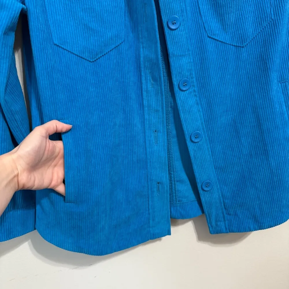 Anthropologie Avec Les Filles Blue Corduroy Ribbed Shacket Jacket Size Small - Image 4