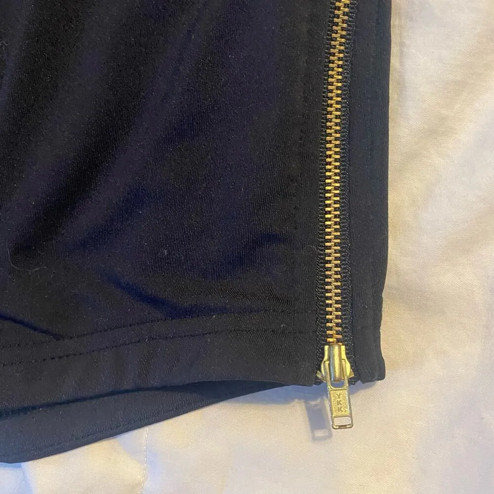 Betabrand Top Medium Black Turtleneck Stretch Gold Side Zip Detail Thumbholes - Image 11