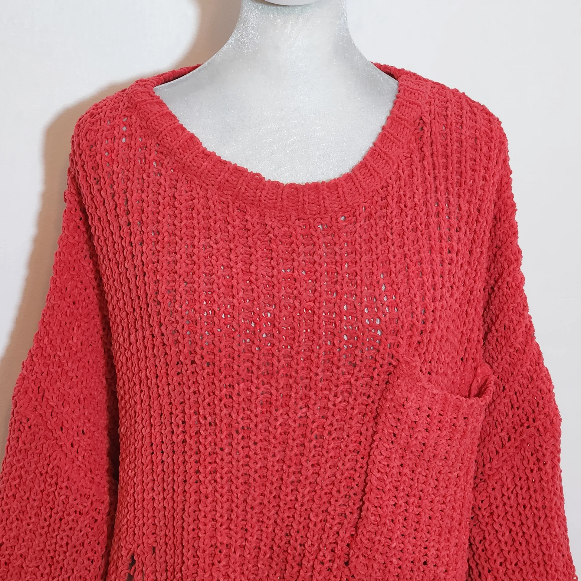 White Birch  Distressed Red Knit Sweater Size Medium Red Chunky Knit Sweater - Image 3