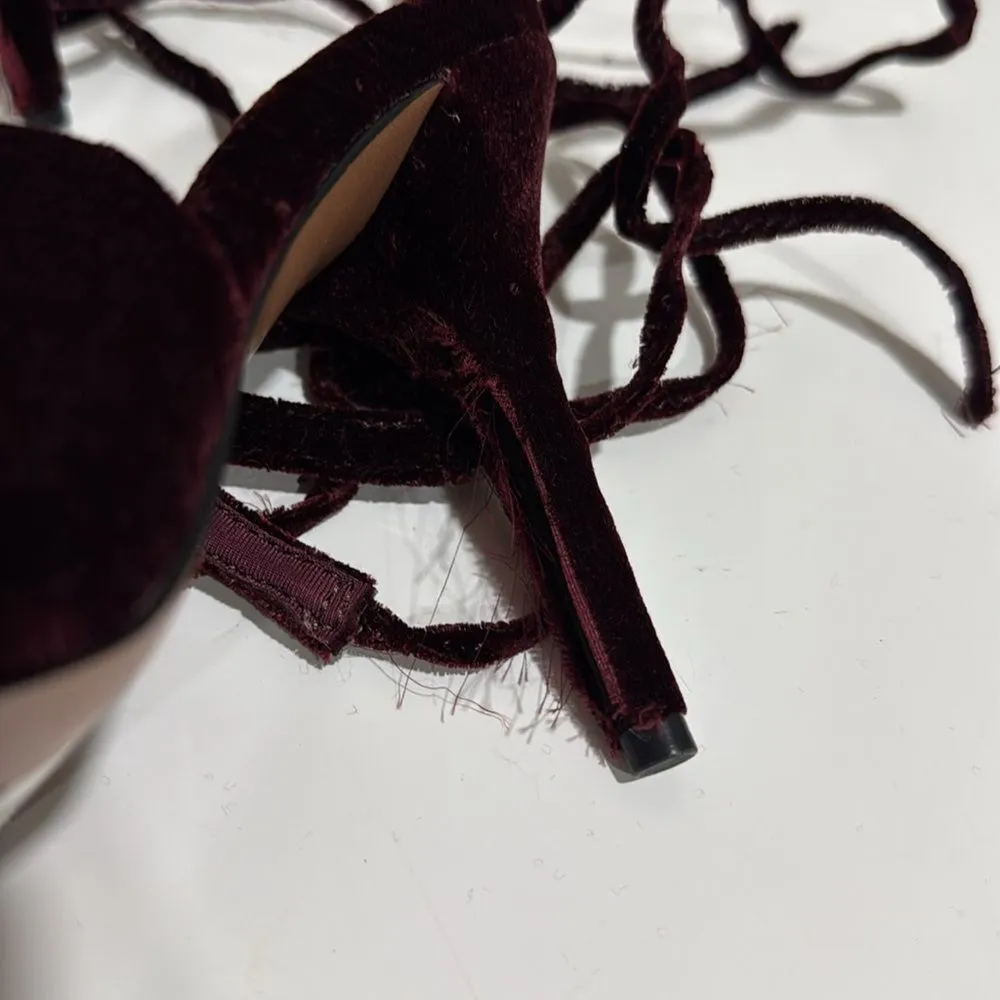 ASOS DESIGN Peony tie leg bow high heeled shoes in burgundy EUC - Image 6