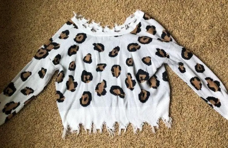 Lala Factory Leopard Spotted Sweater White Size M - Image 3