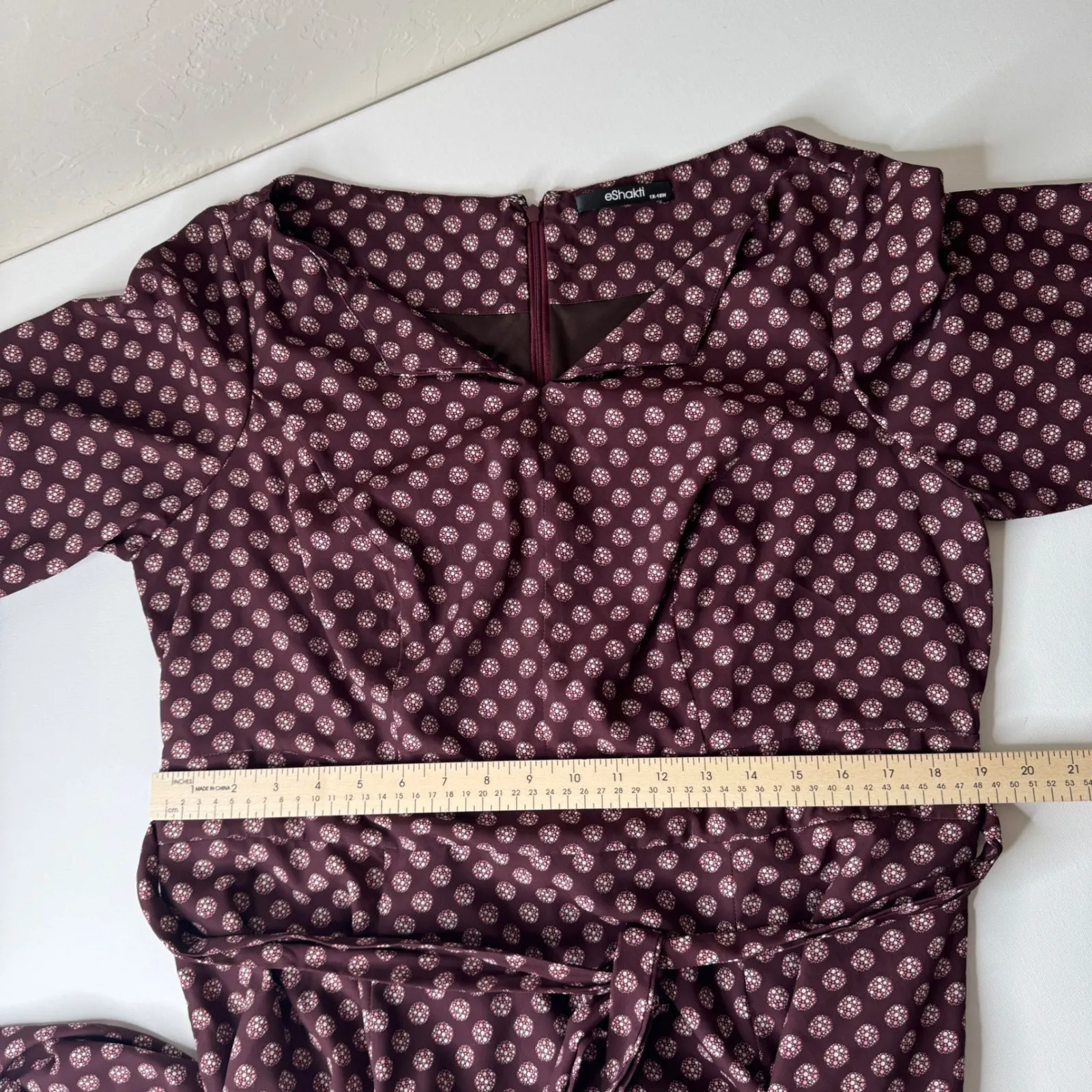 eShakti Graphic Dot Print Crepe Sash‎ Tie Dress 1X 18W Maxi Fit and Flare Retro - Image 16