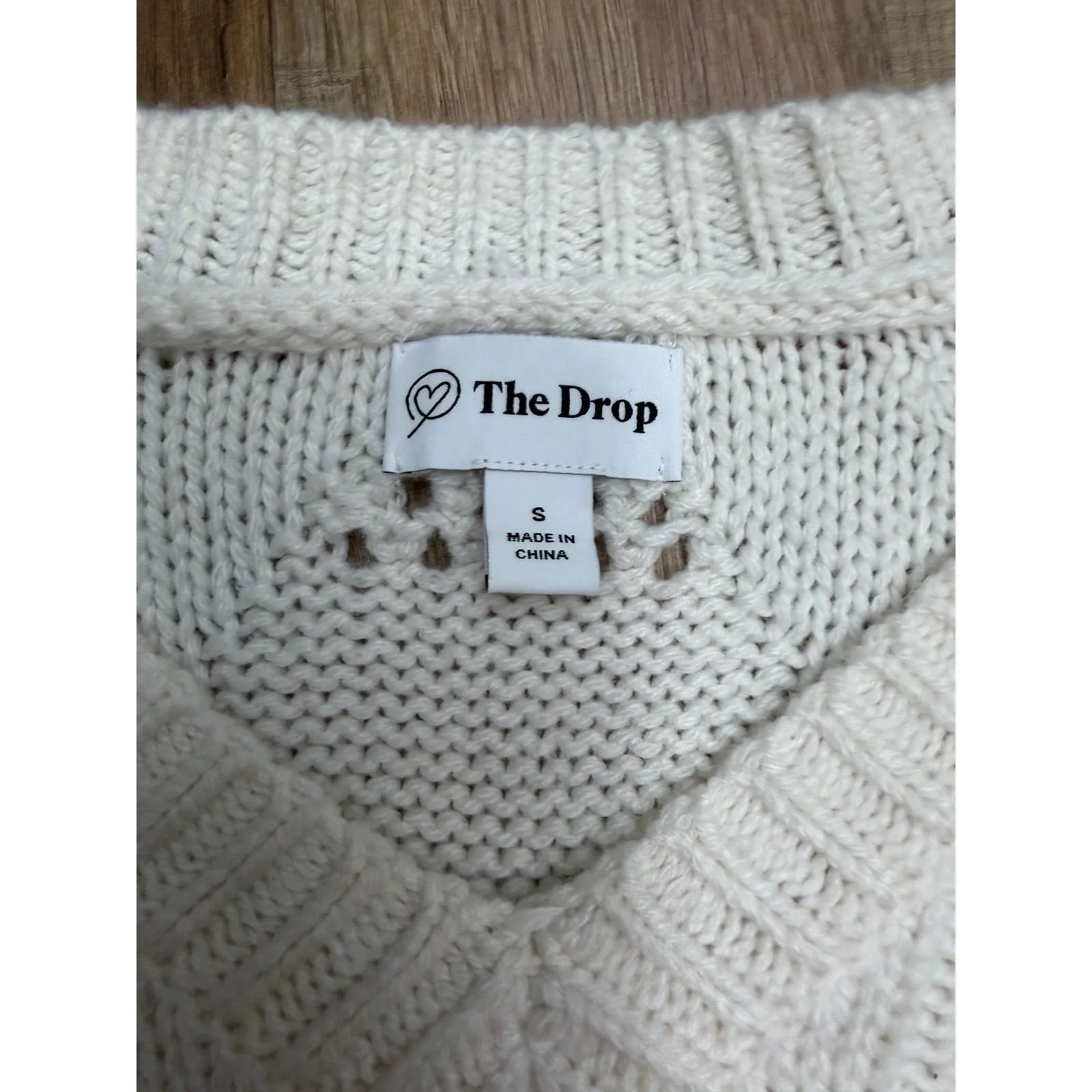 The Drop Women's Cable Knit Sweater Cream White Size S‎ Chunky V - Image 3