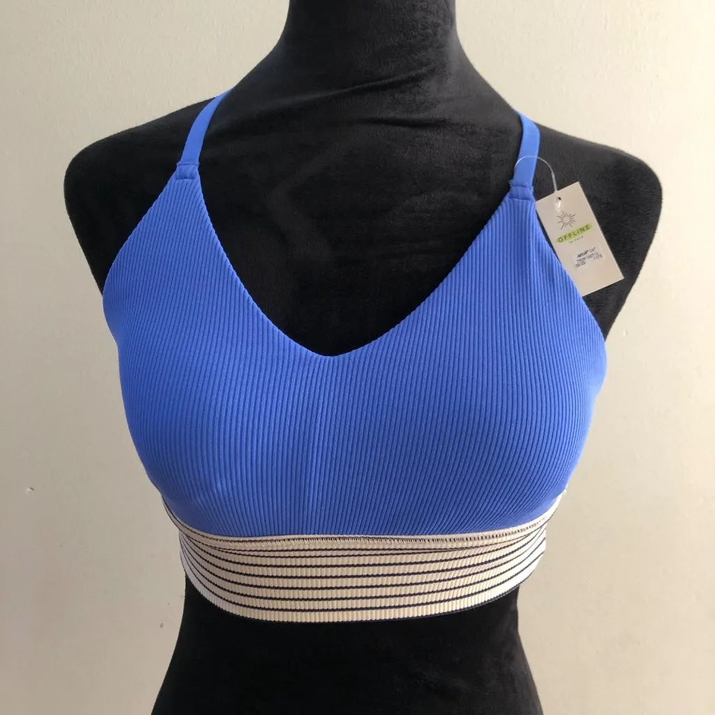 Offline By Aerie Medium Support Striped Sports Bra Blue Size‎ S/P NWT - Image 2