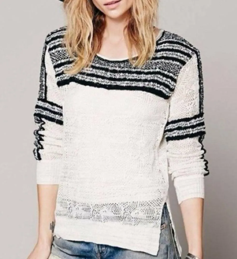 Free People Linen Knit Pullover‎ Sweater Size Large Lightweight Boho Miles Away - Image 7