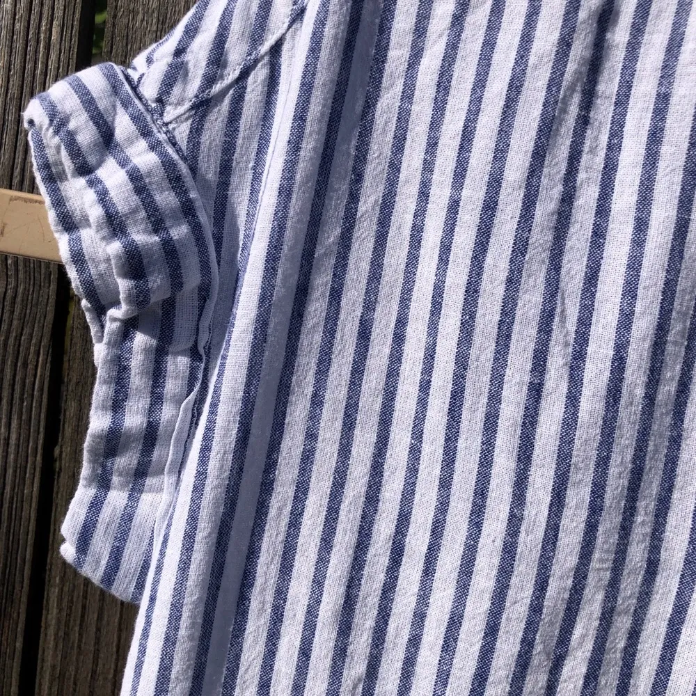 Beachlunchlounge Blue Striped Pullover Blouse Women's Medium - Image 3