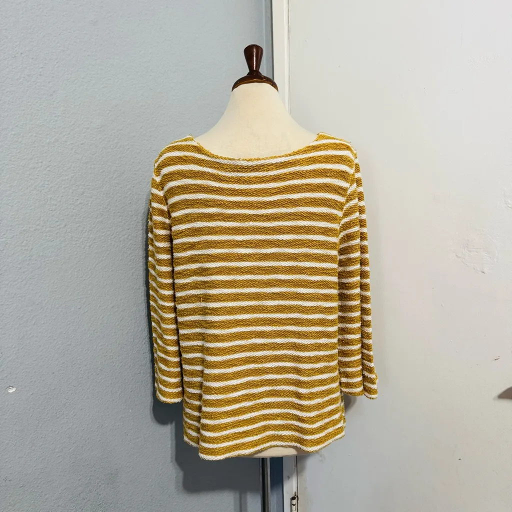 Old Navy Women Mustard and White Striped Long‎ Sleeve Relaxed Sweater Size L - Image 5
