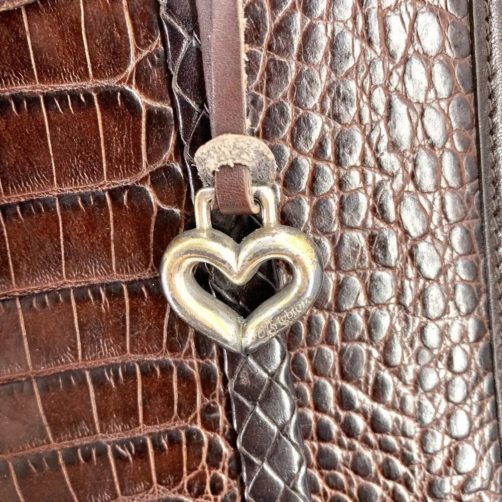 Vintage Brighton Brown Croc Embossed Leather Braided Strap Shoulder Bag Purse - Image 5