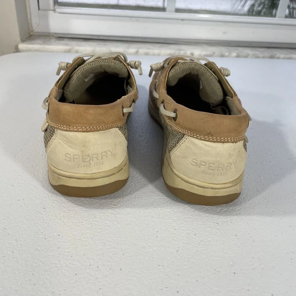 Sperry Top Sider Boat Shoes Women’s Size 10M Leather Fabric Upper Linen Oat - Image 4