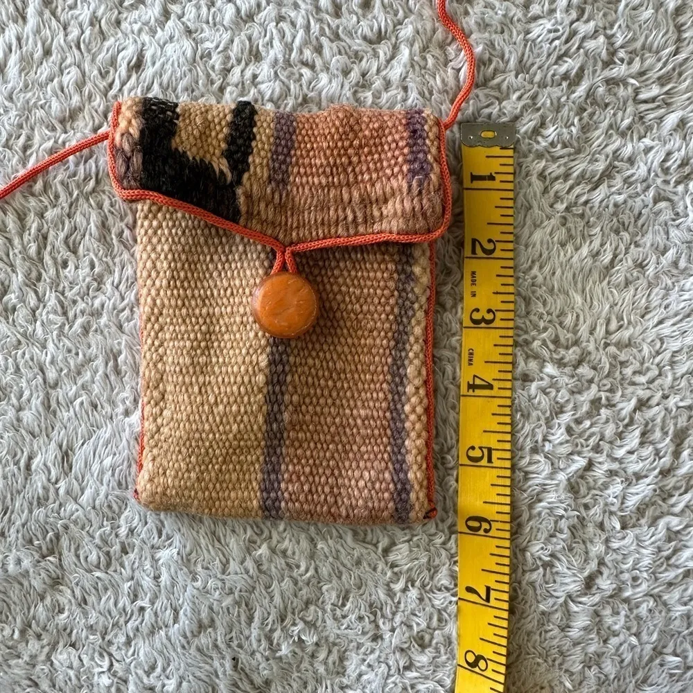 Vintage hippie tiny crossbody/cigarette/phone holder pouch with string/strap Tan - Image 3