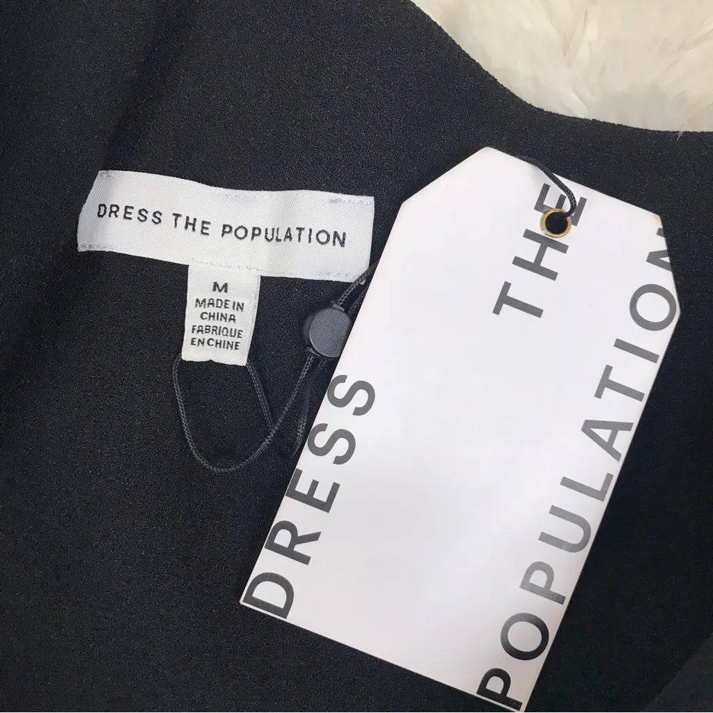 DRESS THE POPULATION TIffany Black One Shoulder Midi Dress Cocktail Party Medium - Image 6