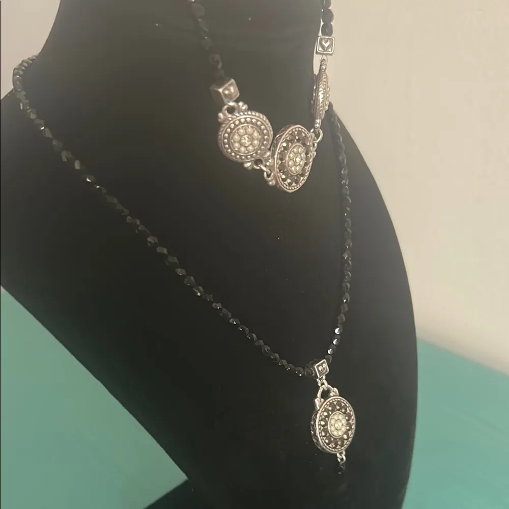 Brighton Jet Set Silver Reversible Black Crystal Encrusted Filigree Jewelry Set - Image 5