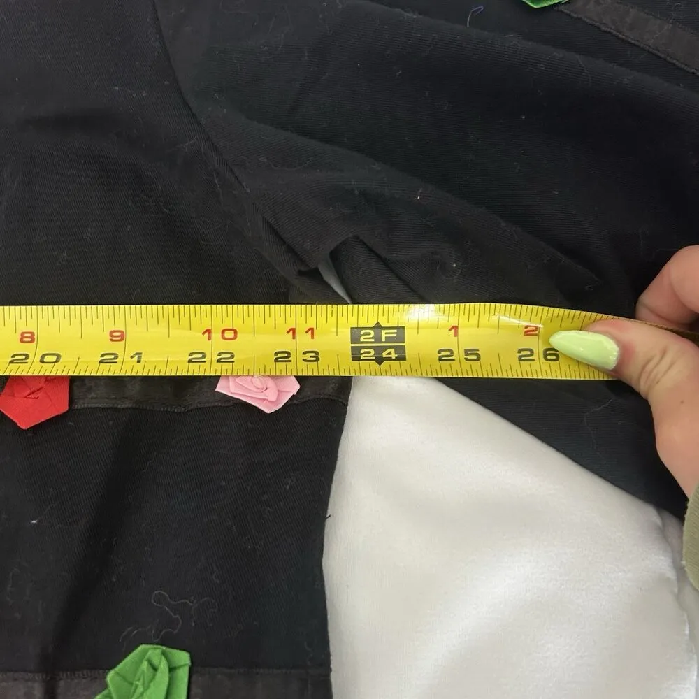 Earth Sea & Sky Jacket Roses Flowers Floral Black Patchwork Buttons Womens XL - Image 7