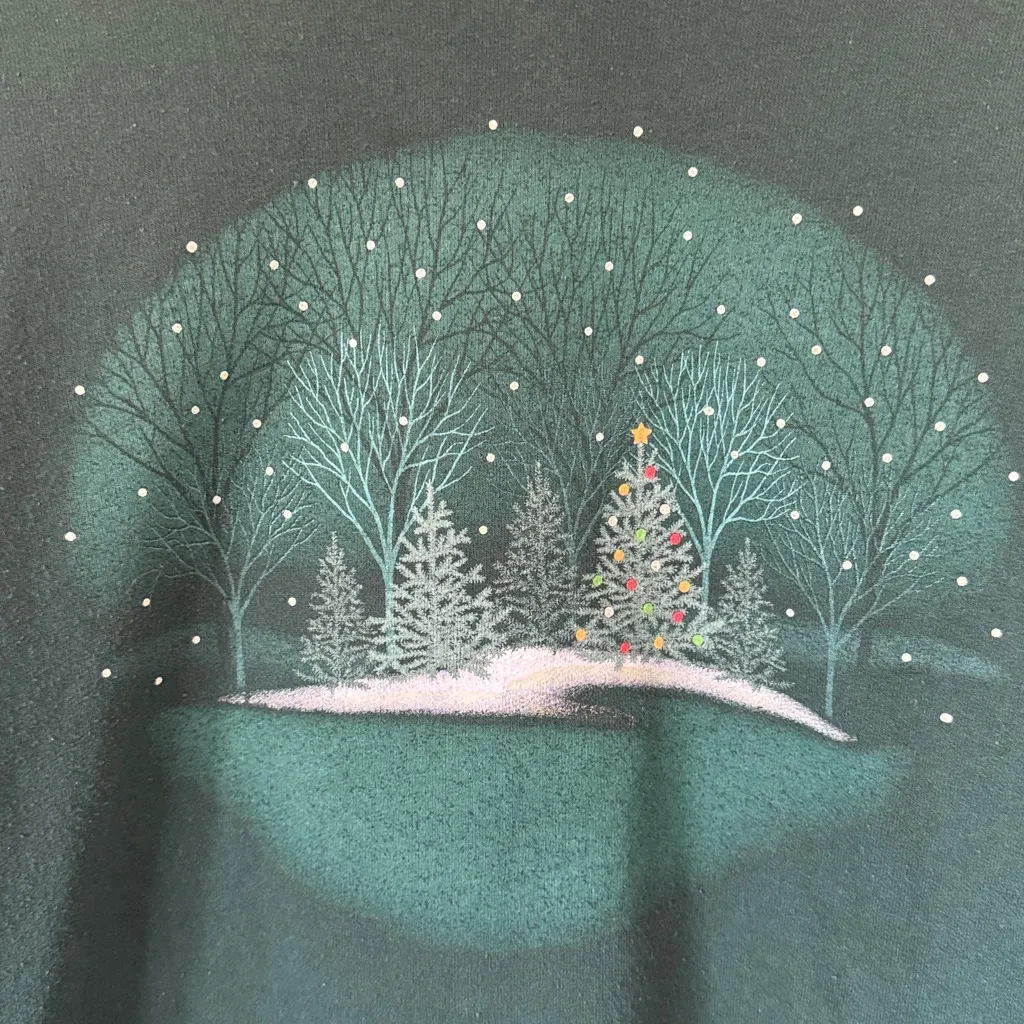 Christmas Trees Forest Green Crew Neck Pullover Sweatshirt Large - Image 2