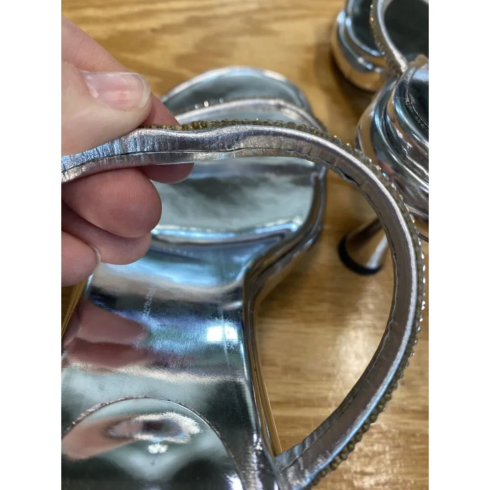 Wandler 90mm Pumps Women's 9.5 Silver Patent Leather Crystal Embellished S63 - Image 5