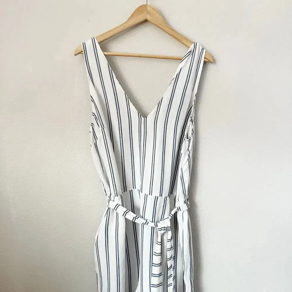 A NEW DAY | White Gray Blue Stripe Jumpsuit Waist Tie Sleeveless Wide Leg | XXL - Image 2
