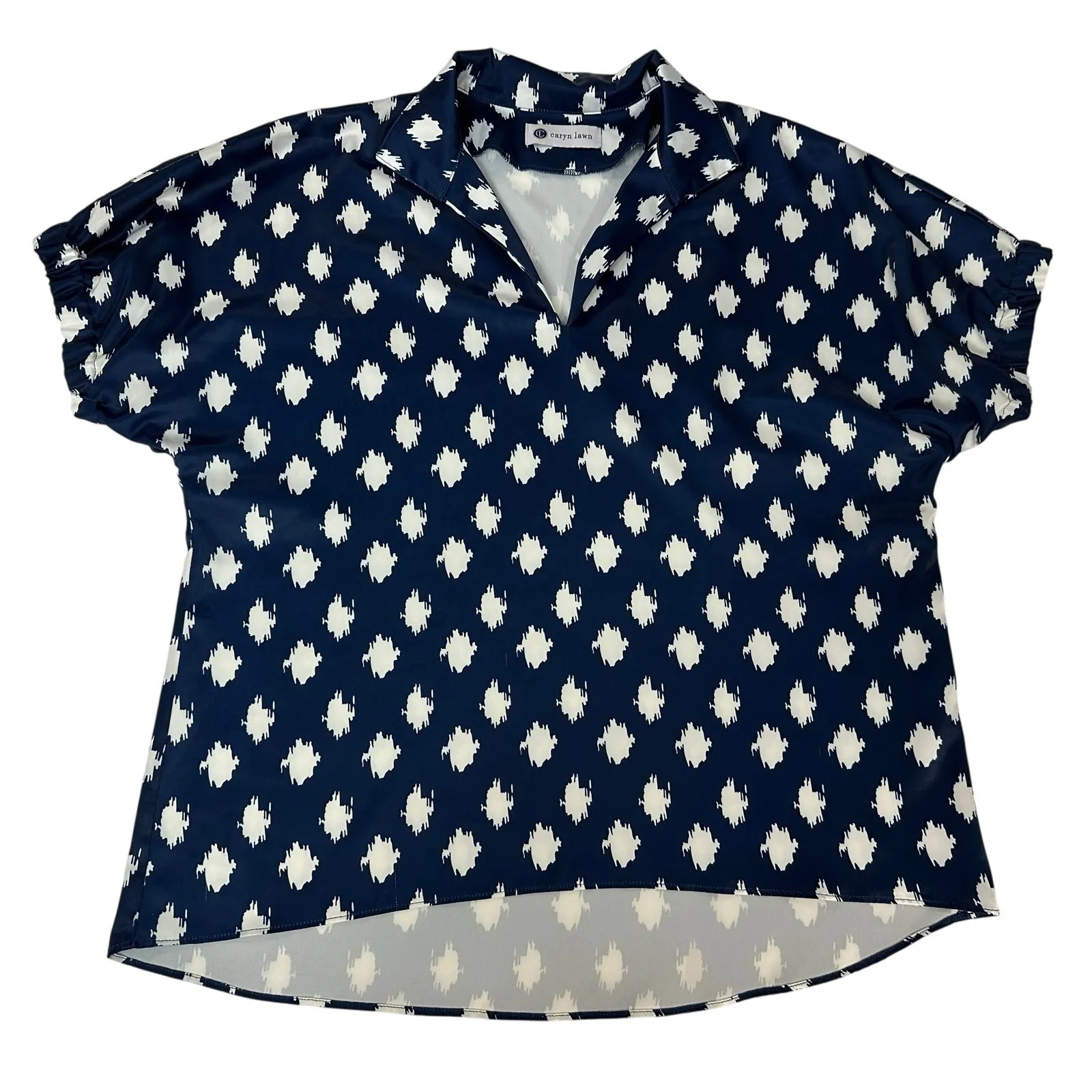 Caryn Lawn Blouse Betsy Collared Navy Satiny Flowy Popover Top One Size Blue Size M - Image 2