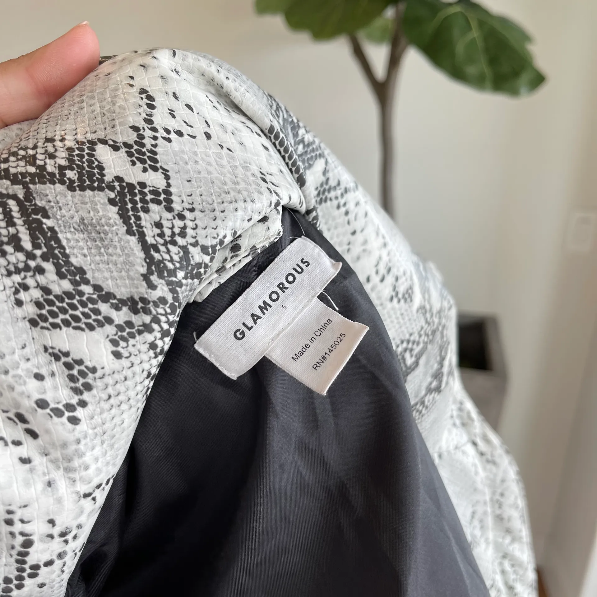 Dolls Kill Glamorous Faux Snakeskin Puffer Jacket in Grey White - Image 4