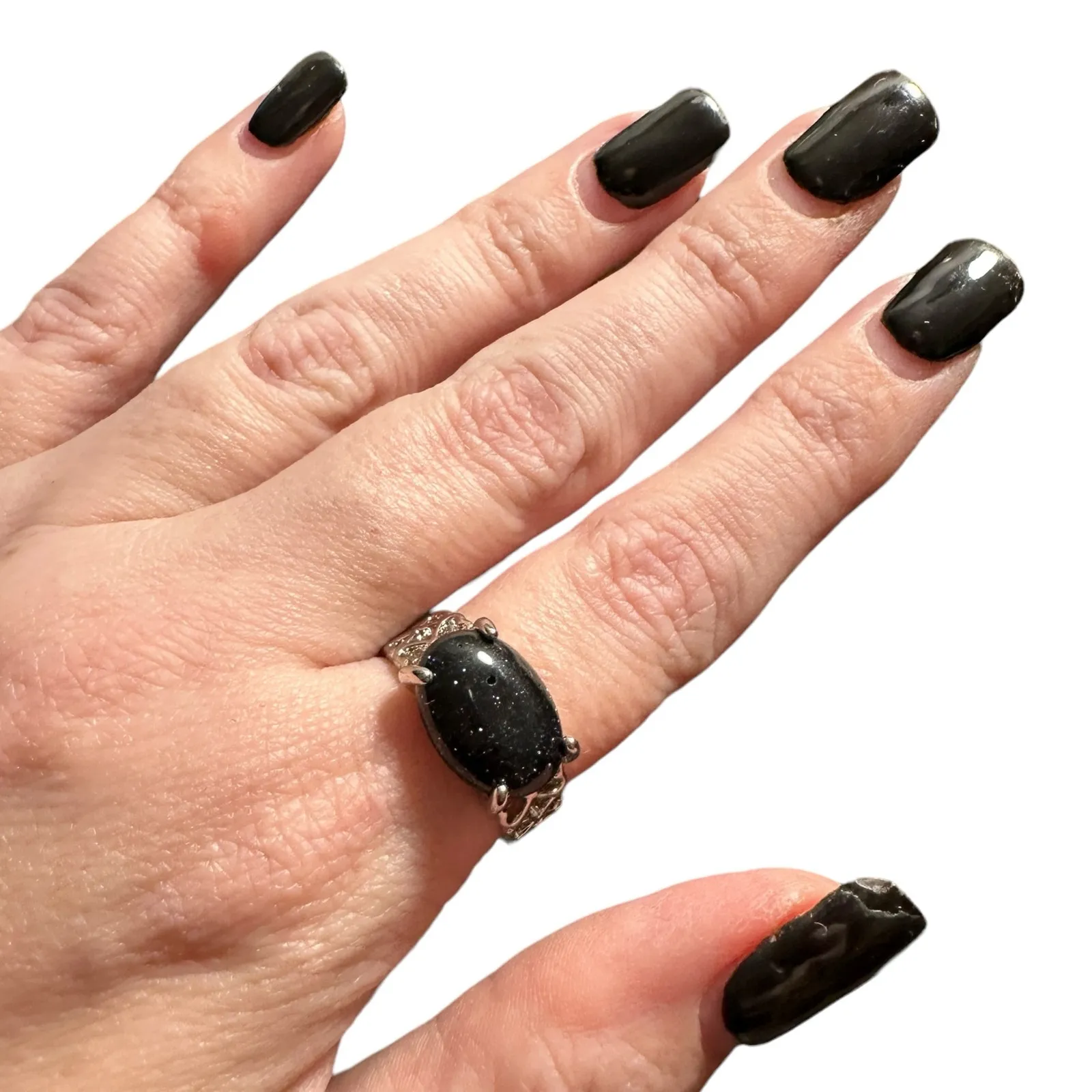 Dark Blue Goldstone Semi-Precious Silver Plated Ring New 7 - Image 5