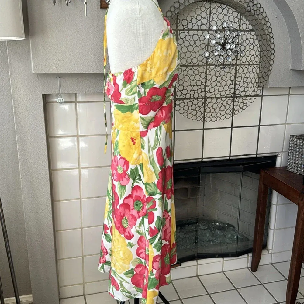 Loft yellow white pink floral silk halter dress size 6 - Image 3