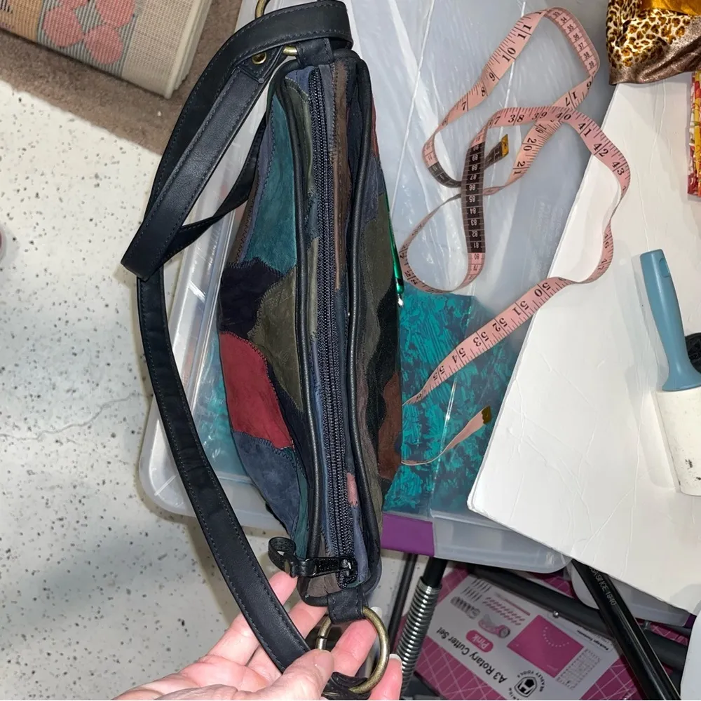 Vintage Y2K faux suede patchwork bag purse Red - Image 9