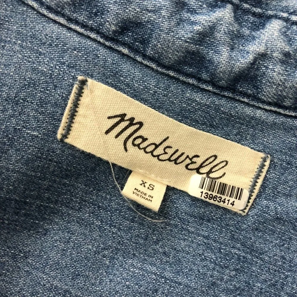 Madewell Denim Short-Sleeve Popover Shirtdress Mini Collar Pockets Blue XS - Image 4