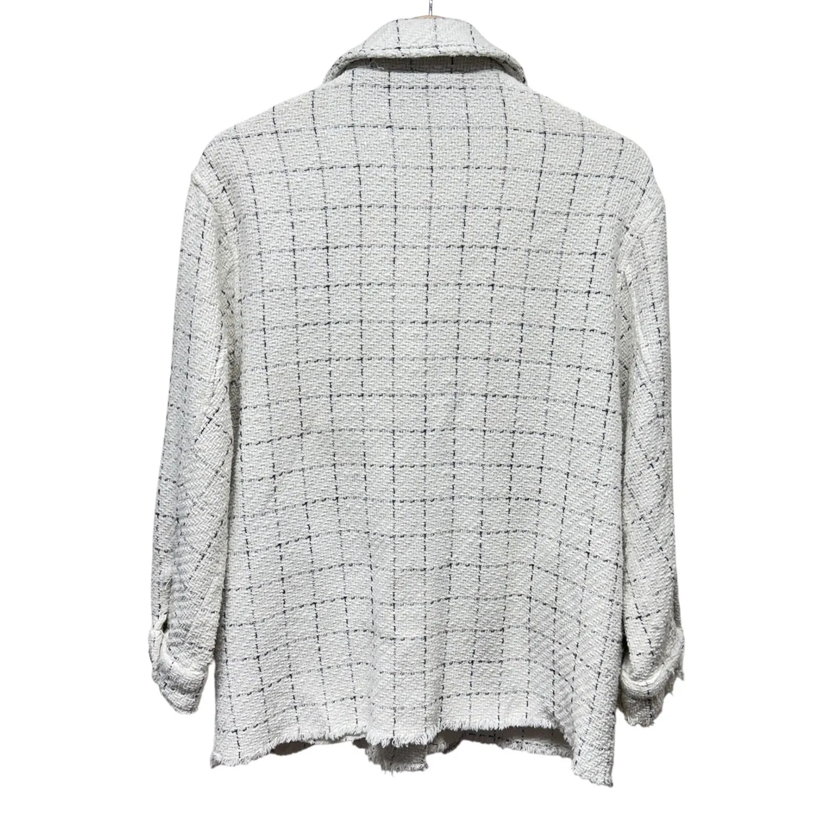ZARA Oversized Tweed‎ Shacket Overshirt Women XS Ivory Check Textured Oversized - Image 3